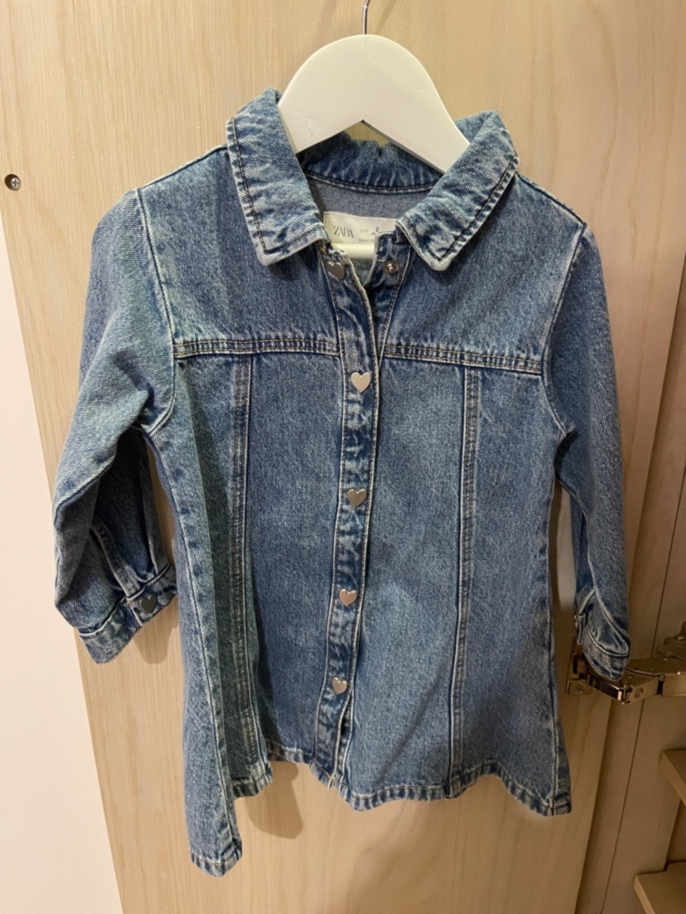 Zara Girls' Blue Denim Dress with Heart Buttons